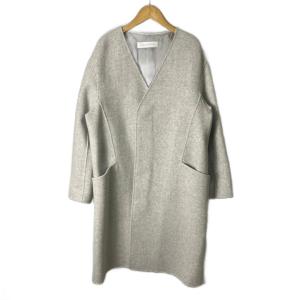 ノーカラーコート ウールコート カシミヤ混コート 36 ライトグレー 23-08-85-08302