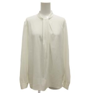 ブラウス カットソー 白 ホワイト 長袖 スタンドカラー ボウタイデザイン 1521-215-0959