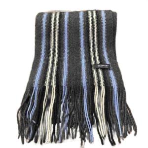 マフラー ストール ストライプ フリンジ グレー ブルー ホワイト AA