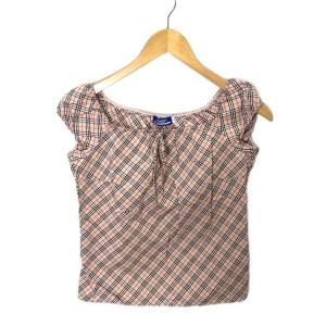 ノースリーブ ブラウス シャツ ノバチェック リボン 38 ピンクベージュ マルチカラー GY14