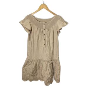 ワンピース カットワーク 刺繍 ショートスリーブ 半袖 ひざ丈 38 ベージュ GY14