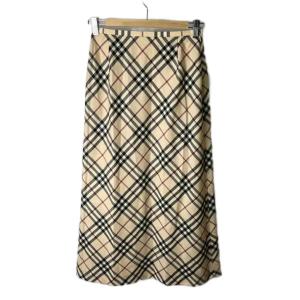 ノバチェックロングスカート ウール 38 ベージュ GY14