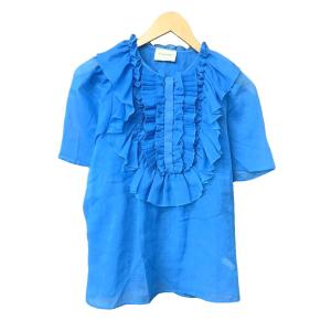 フリル ブラウス シャツ シアー シースルー 半袖 ブルー GY14
