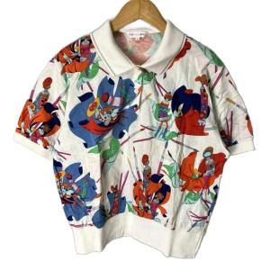 総柄ポロシャツ カットソー シャツ 半袖 L ホワイト レッド