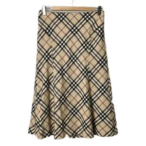 ノバチェックスカート ウール ロング丈 フレア 40 L ベージュ FX094-071-14 GY14