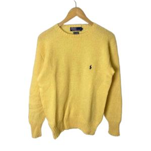 ウールニット セーター クルーネック ポニー刺繍 長袖 M イエロー GY14