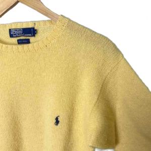 Polo by Ralph Lauren ウールニット セーター クルーネック ポニー刺繍 長袖 M イエロー GY14