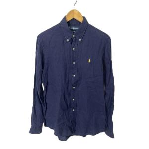 リネン BDシャツ カジュアル 長袖 M ネイビー GY14