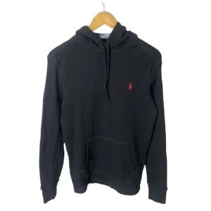 ワッフル サーマルパーカー プルオーバー ポニー刺繍 長袖 S ブラック GY14