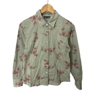 シャツ ブラウス 花柄 長袖 38 グリーン ピンク GY14