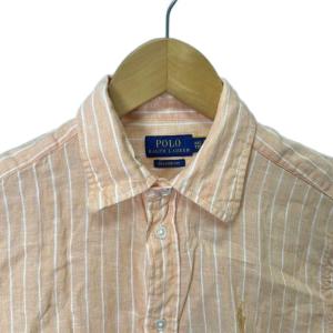 POLO RALPH LAUREN リネン ストライプシャツ カジュアル 長袖 XXS オレンジ GY14