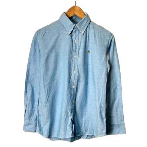 ボタンダウン 長袖 シャツ 刺? カジュアルシャツ 11 L 青 ブルー GY14