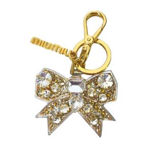 リボンビジューチャーム キーホルダー キーチャーム バッグチャーム ラメ ロゴ ゴールドカラー シルバーカラー