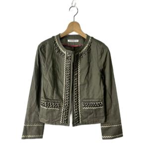 スタッズジャケット ノーカラー リネン混 長袖 1 カーキ  GY43