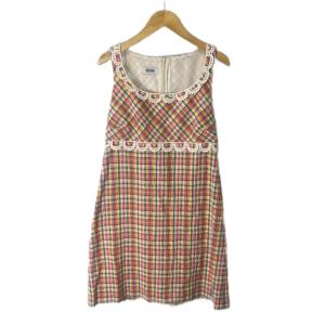 チェック ワンピース フリル ノースリーブ ひざ丈 I 38 ピンク 水色 イエロー GY43