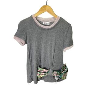 リボン カットソー Tシャツ 半袖 XS グレー GY43