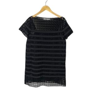 ワンピース 刺繍 レース かぎ編み 半袖 ひざ丈 3 15SSLU934 ブラック GY43