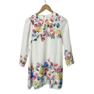 花柄 長袖 ワンピース ひざ丈 0 ホワイト ピンク イエロー マルチカラー GY43