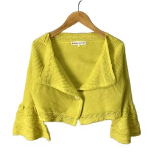 カーディガン ボレロ リネン混 フレア袖 ショート丈 リブ素材 38 イエロー