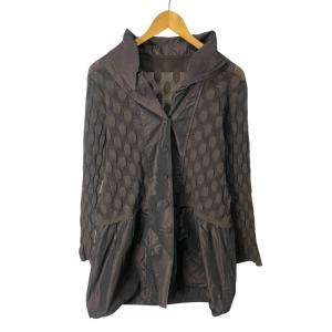 ドット 水玉柄 シャツ ワンピース 切替 メッシュひざ丈 長袖 40 ブラウン GY43