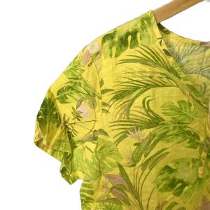 mademoiselle NON NON リネンシャツ ブラウス リボン ボタニカル柄 総柄 半袖 M イエロー GY43