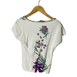 Blumarine ニット カットソー 花柄 半袖 I 40 ホワイト パープル GY43