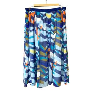 総柄 フレアロングスカート ブルー マルチカラー GY43