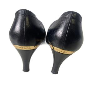 PRADA パンプス ヒール リボン レザー 38 ブラック