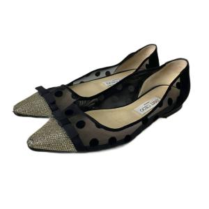 パンプス メッシュ ドット柄 リボン 38 ブラック