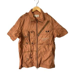カスタムジップシャツ 半袖 マルチポケット シャツ XL オレンジ GY06