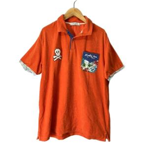 ポロシャツ 半袖 パイル地 カットソー ワッペン XXL オレンジ GY06