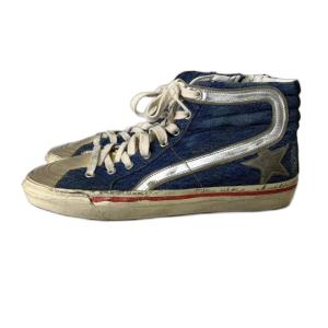 SLIDE スニーカー ハイカット デニム ヴィンテージ加工 39 インディゴ