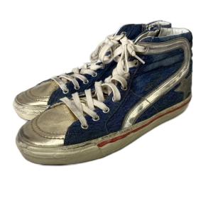 GOLDEN GOOSE SLIDE スニーカー ハイカット デニム ヴィンテージ加工 39 インディゴ