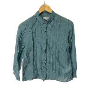 シャツ ブラウス フリル ピンタック シルク混 長袖 1 グリーン系 GY06