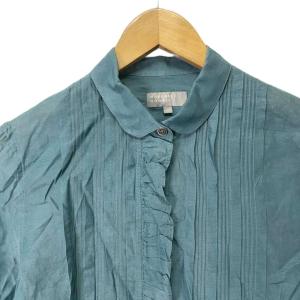 MARGARET HOWELL シャツ ブラウス フリル ピンタック シルク混 長袖 1 グリーン系 GY06