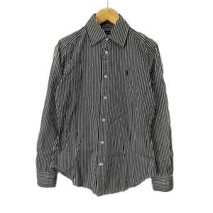 ストライプ シャツ ブラウス カジュアル ポニー刺繍 長袖 4 ブラック GY06