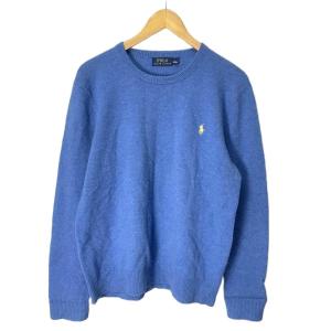 ニット セーター クルーネック ウール 長袖 L ブルー GY06