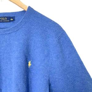 Polo by Ralph Lauren ニット セーター クルーネック ウール 長袖 L ブルー GY06