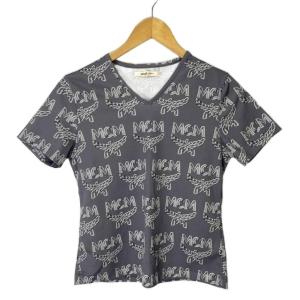  Ｔシャツ カットソー 総柄 Vネック 半袖 M グレー GY06