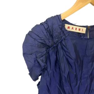 MARNI ワンピース ひざ丈 半袖 レーヨン ギャザー 40 ネイビー GY06