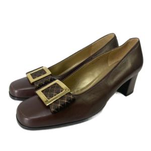 レザーシューズ パンプス ヒール スクエアトゥ バックル 36.5 ブラウン