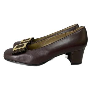 YVES SAINT LAURENT レザーシューズ パンプス ヒール スクエアトゥ バックル 36.5 ブラウン