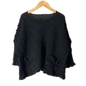 シワ加工ブラウス 7分袖 シャツ ワッシャー加工 ダブルポケット ブラック MI64FJ382