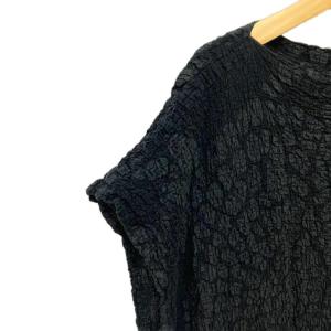me ISSEY MIYAKE シワ加工ワンピース ノースリーブ ワッシャー加工 ロング MI42FH503 ブラック