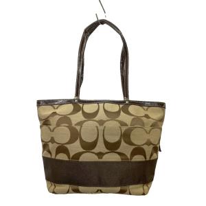 COACH シグネチャー ハンドバッグ トートバッグ キャンバス レザー ブラウン