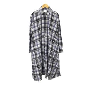シャツワンピース チェック ロング 長袖 F グレー ブルー