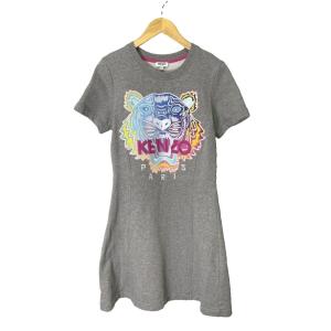 スウェット ワンピース トラ ロゴ刺繍 ひざ丈 半袖 M グレー