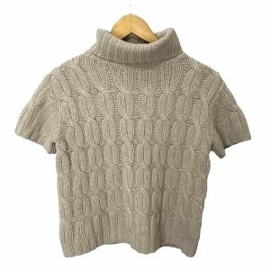 ケーブルニット セーター カシミヤ スパンコール タートルネック 半袖 M ベージュ