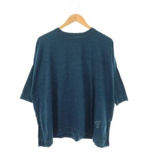 天竺のビッグスリットTシャツ カットソー 七分袖 ブルー /HK OS
