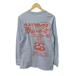 STUSSY シャドーマン Tシャツ カットソー バックプリント 長袖 S 水色 スカイブルー